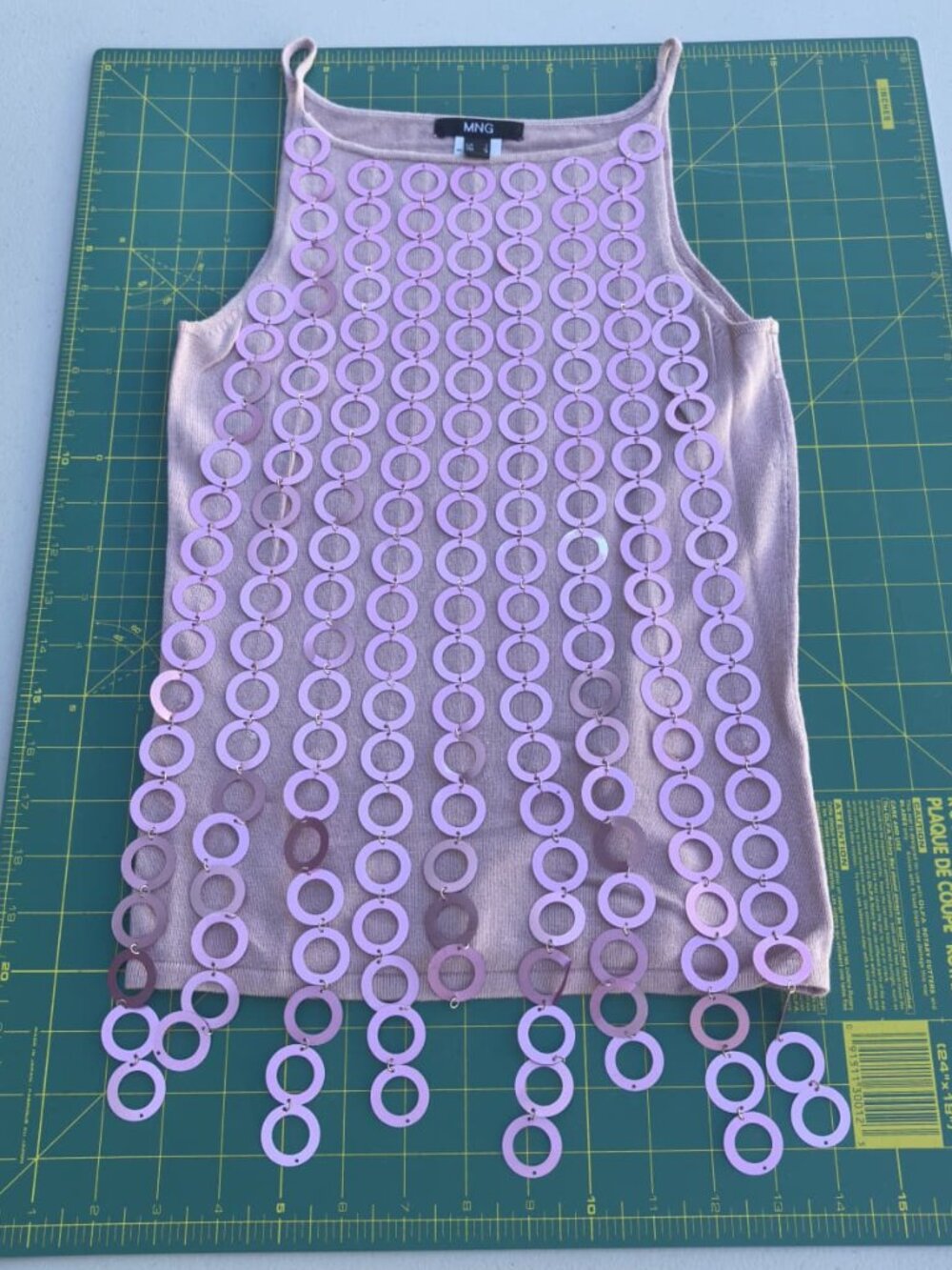 MNG Mango Lilac Viscose Blend Tank Top Geometric Circle Disk Overlay Mod Y2K S